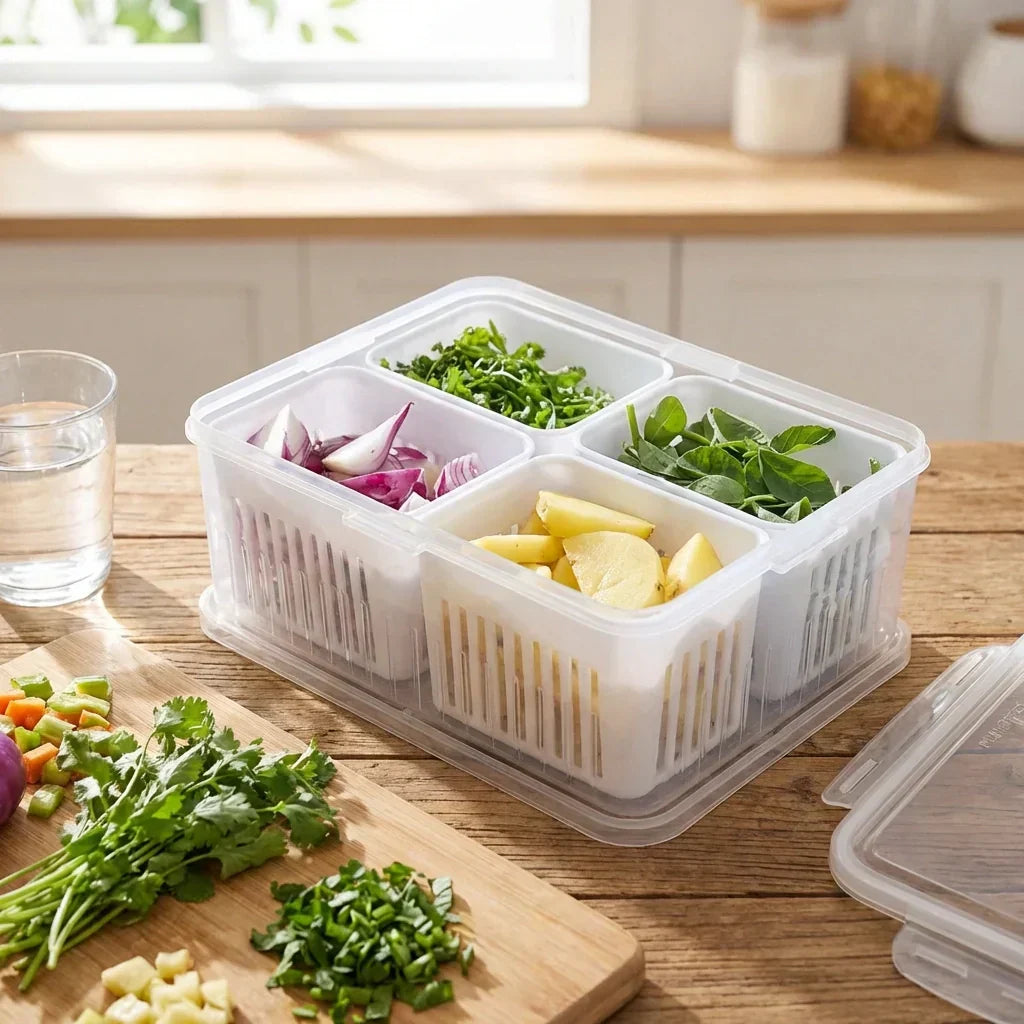 Kühlschrank-Aufbewahrungsbox mit Abtropfsieb