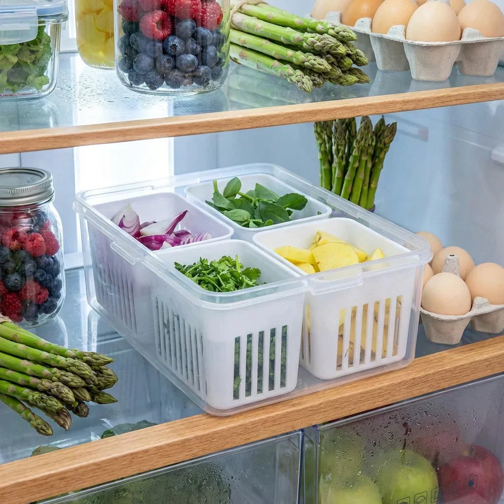 Kühlschrank-Aufbewahrungsbox mit Abtropfsieb