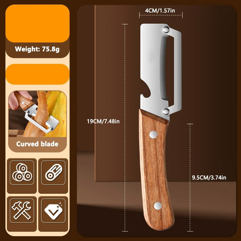 Gemüseschäler aus Edelstahl mit Holzgriff – scharf, rutschfest, mit Flaschenöffner