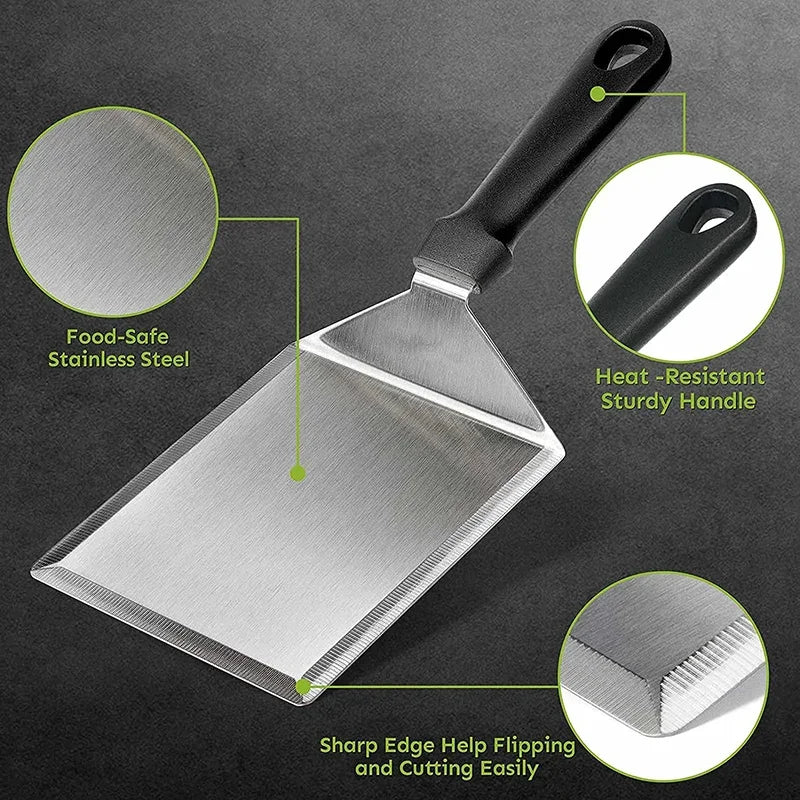 Grillspachtel aus Edelstahl mit Schneidekante